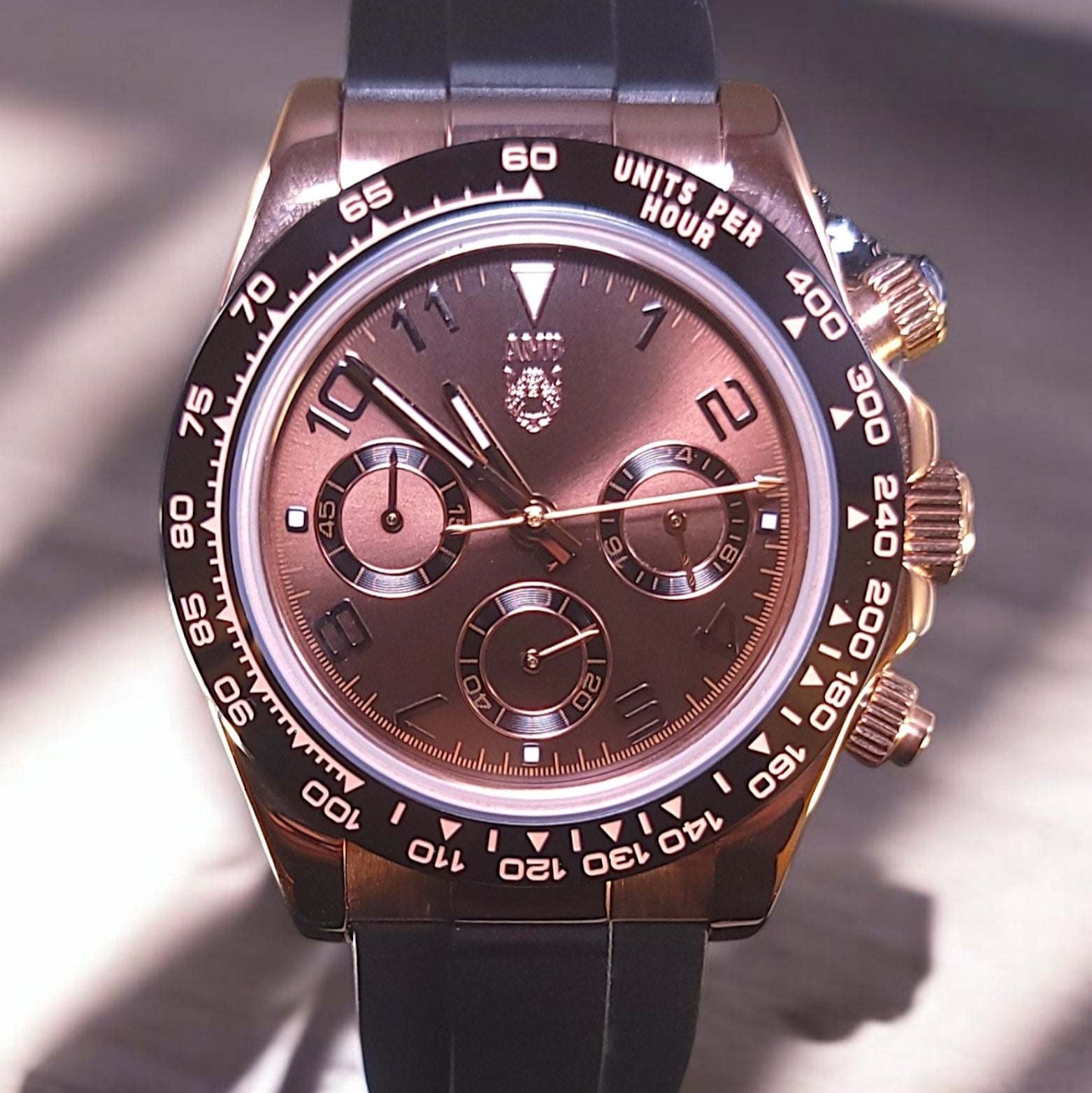 Seiko Mod Daytona Homage Stainless Steel Gold Chocolate Dial