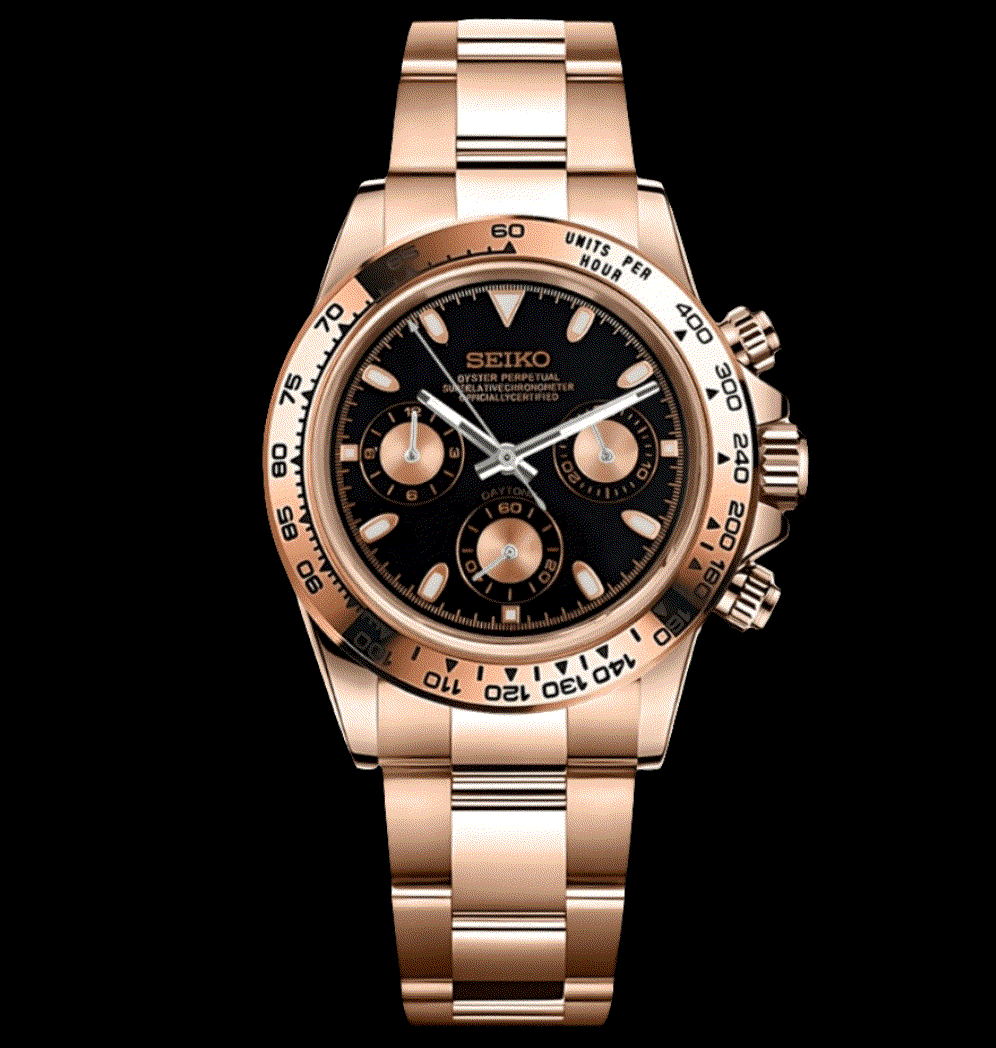 Seiko Mod Daytona Gold Case Black Dial - Modtime