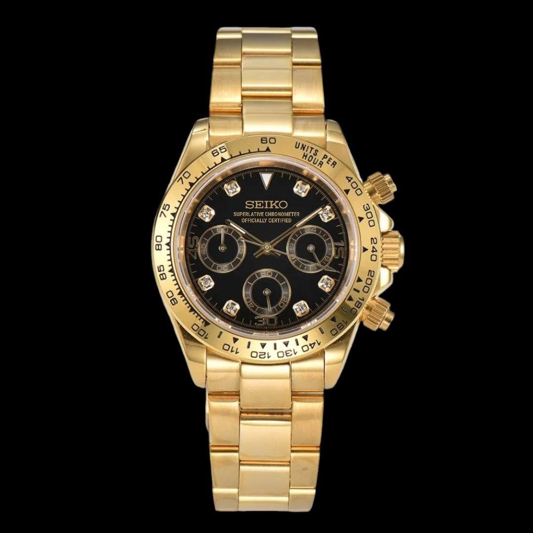 Seiko Mod Daytona Homage Stainless Steel Gold-Black Dial