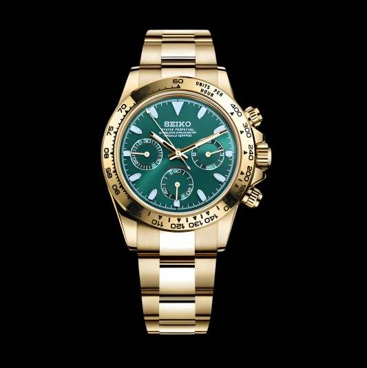 Seiko Mod Daytona Homage Gold Stainless Steel Green Dial 