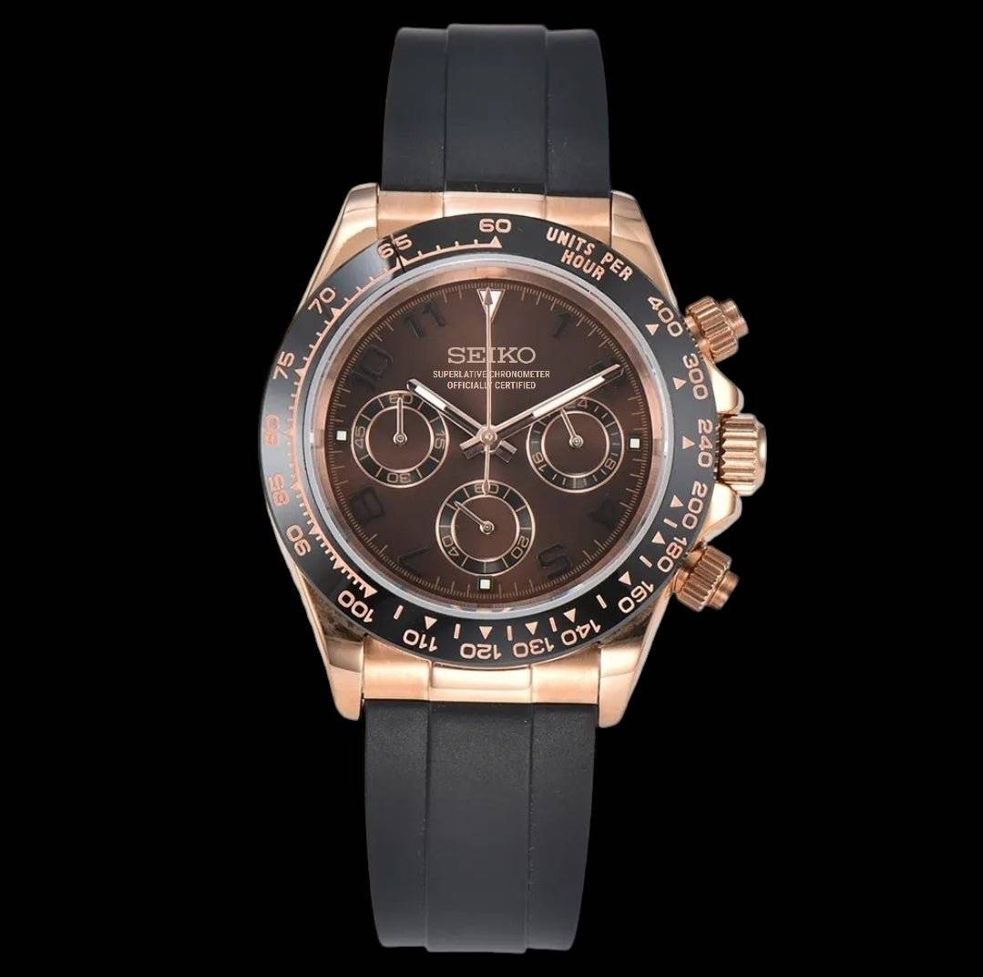 Seiko Mod Daytona Homage Stainless Steel Gold Chocolate Dial