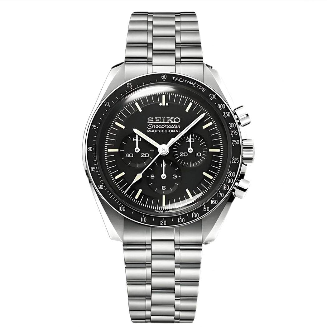 Seiko Mod Speedmaster Homage Black Dial - Timeless Design - Modtime