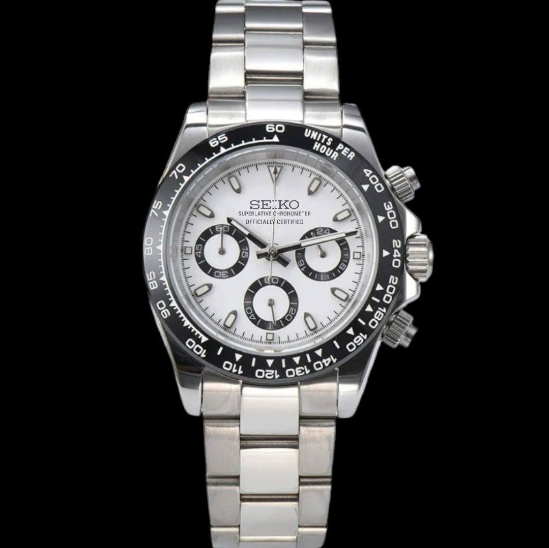 Seiko Mod Daytona Homage Stainless Steel Panda Dial