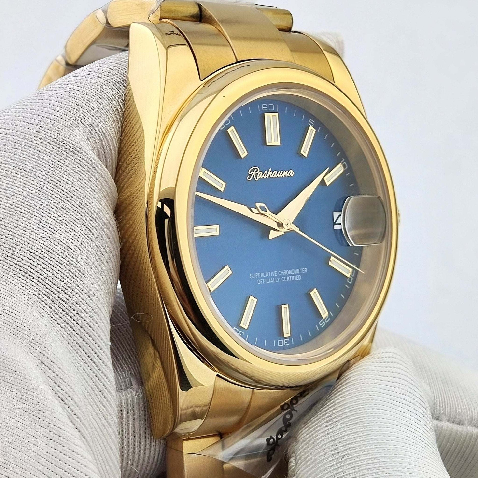  Seiko Mod Gold 36 mm Oyster with a blue dial 