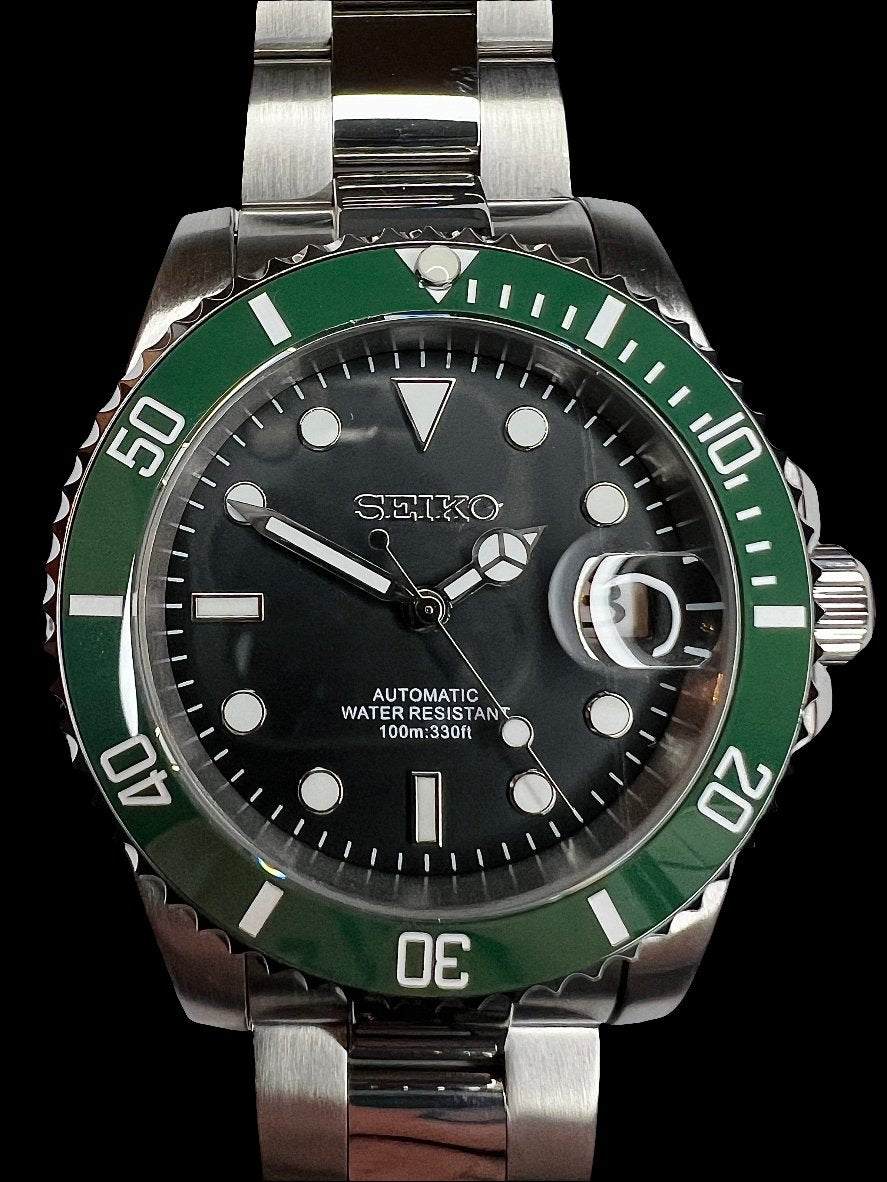 Modtime Green Black Seiko mod submariner " Starbucks " Series