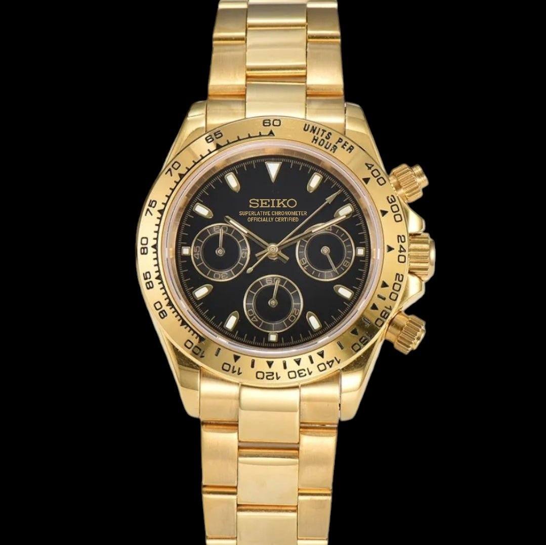 Seiko Mod Daytona Homage Stainless Steel Gold-Black Dial