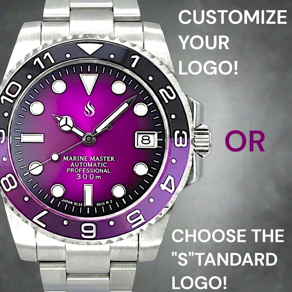 Seiko mod watches Submariner purple fuchsia dial "Joker" diver built by Modtime Creations 